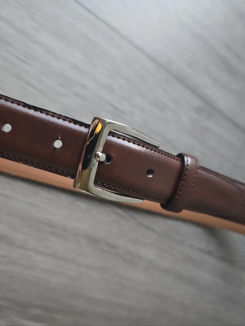 Brown Leather Belt Men's 44 Gold Buckle Genuine Dress Classic Made In Canada